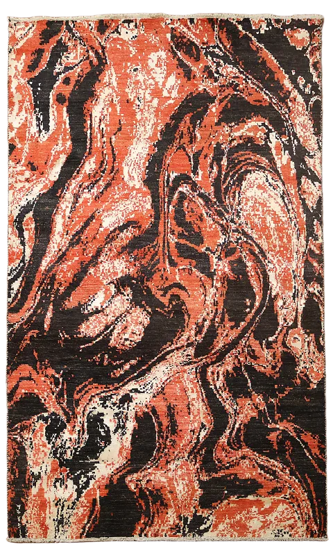 Modern Abstract terracotta and Black Accent Area Rug for Modern Homes 5x8