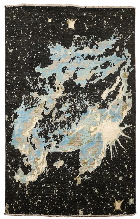 Galaxy Exploration: Black and Blue Modern Rug Art 5'x7'