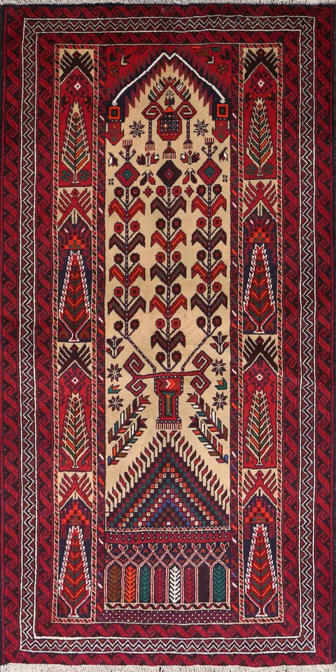 Tribal Geometric Balouch Persian Area Rug 3x6
