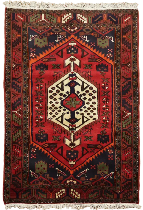 Captivating Tribal Red Persian Rug with Intricate Geometric Patterns 3'x5'