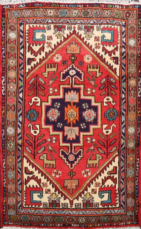 Tribal Geometric Hamedan Persian Area Rug 3x5