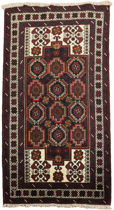 Tribal Geometric Balouch Persian Area Rug 3x6