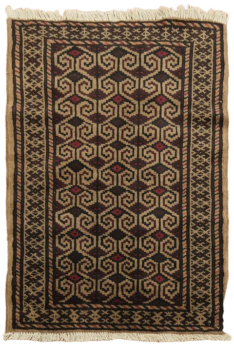 Tribal Geometric Balouch Red and Brown Wool Rug 3x4