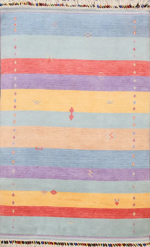 Contemporary Stripe Gabbeh Oriental Area Rug 4x6