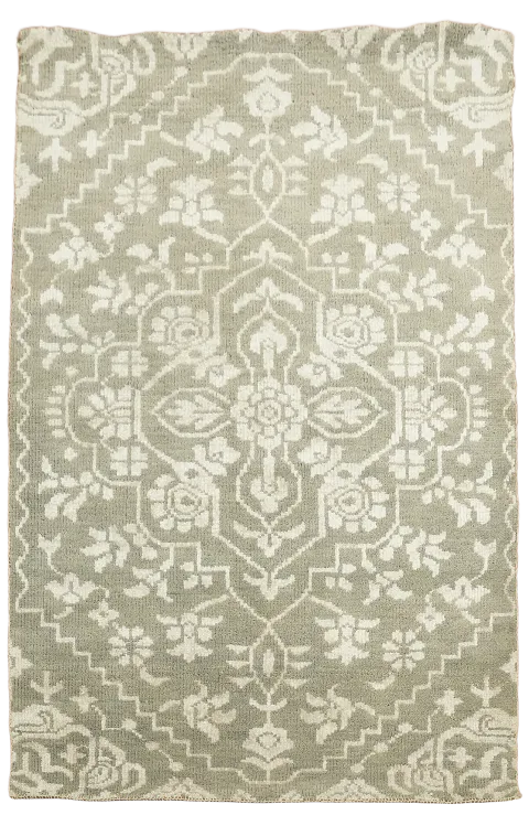 Art and Craft Floral Area Rug in Subtle Grey and Ivory Tones 4x6 ft