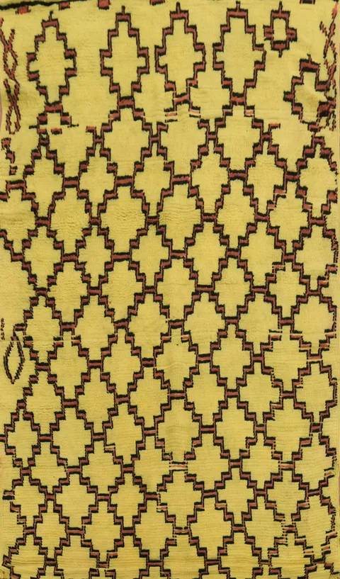 Antique Moroccan Contemporary Style Yellow Rug with Abstract Shapes 4x7