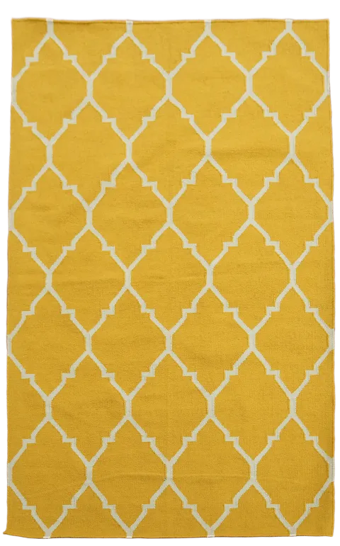 Contemporary Yellow and White Lattice Kilim Rug for Stylish Interiors 5'x8'