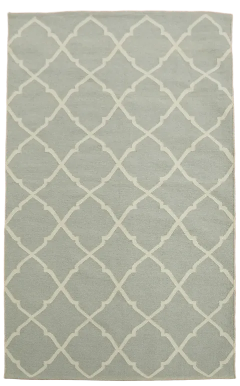 Contemporary Gray and White Kilim Flat-Weave Rug 5'x8'