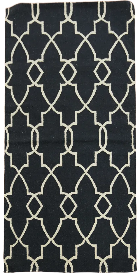 Contemporary Navy and White Kilim Chic Rug, Minimalist Look 5'x8'