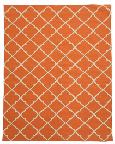 Orange and White Geometric Trellis Kilim Rug for Modern Spaces 8x10 ft