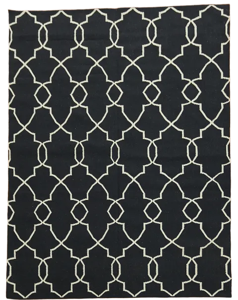 Black and White Modern Kilim Trellis Flat-Woven Rug 8x10 ft