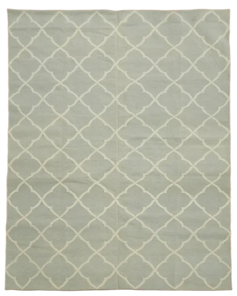 Grey and White Modern Kilim Trellis Flat-Woven Rug 8x10 ft