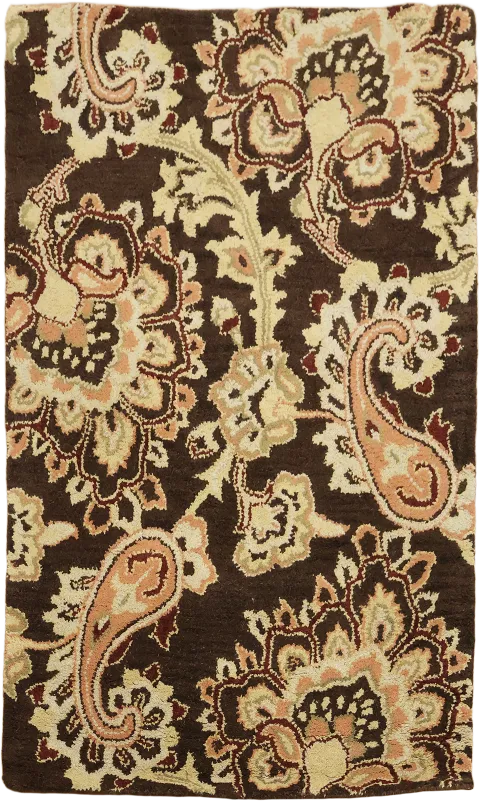 Luxury Brown Rug Featuring Exquisite Floral Patterns 3'x5'
