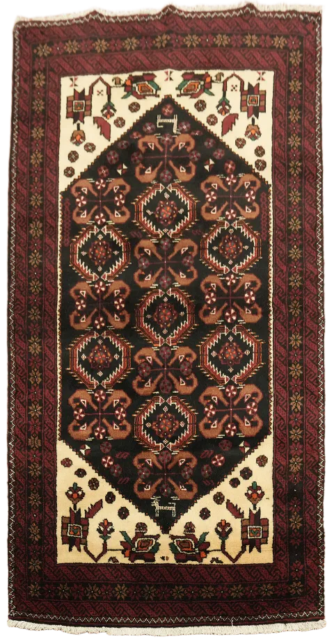 Tribal Geometric Balouch Persian Wool Rug 3'x6'