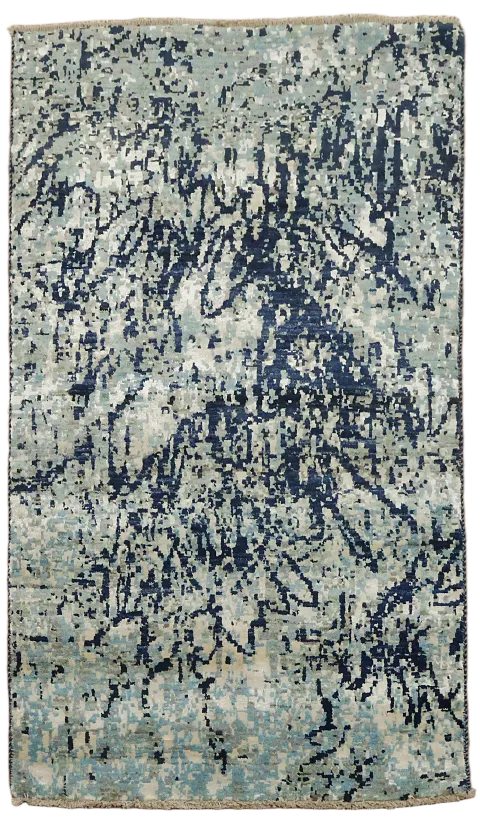 Abstract Expressionist Style Rug in Soothing Blue Hues 3x5