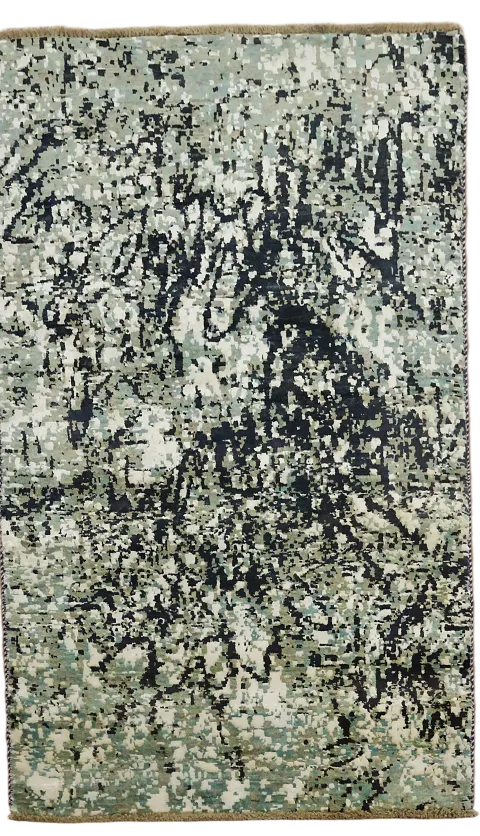 Green and Navy Abstract Rug for a Modern Artistic Home Decor 3'x5'