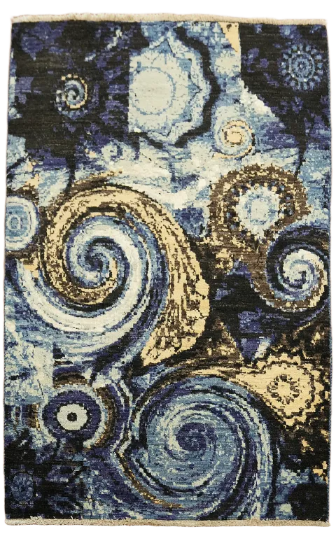 100% Vegetable Dye Abstract Oriental Area Rug 3x5