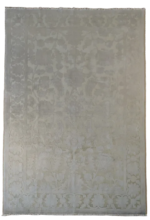 Vegetable Dye Carved Beige Oushak Chobi Oriental Wool Area Rug 6x9