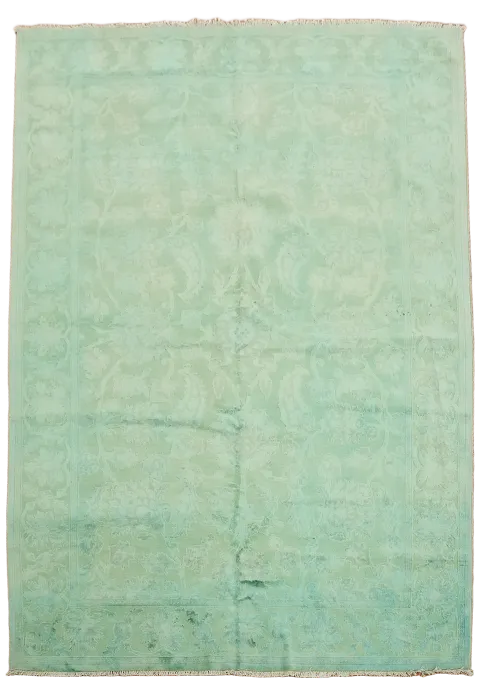 Elegant Green Floral Rug with soft sage and pistachio tones 7x10 ft