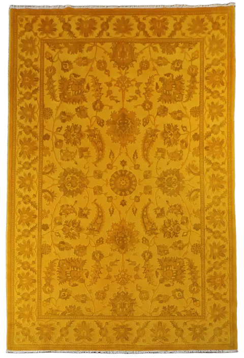 Exquisite Gold Yellow Traditional Carved Wool Area Rug for Living Room 6x9 ft