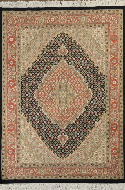 Vegetable Dye Geometric Tabriz Mahi Oriental Wool Rug 4x6