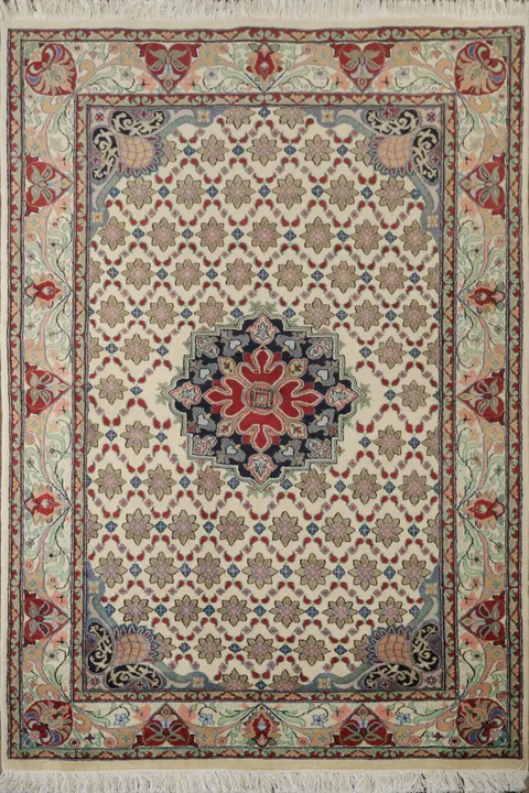 Vegetable Dye Geometric Tabriz Oriental Wool Rug 4x6