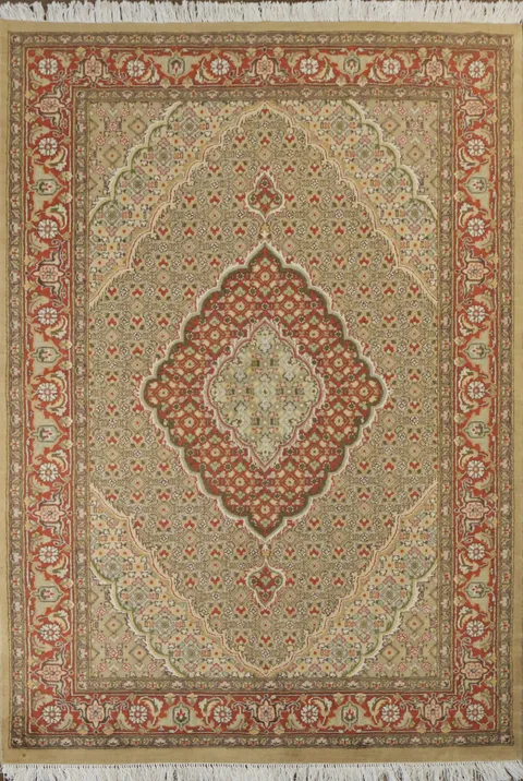 Vegetable Dye Geometric Tabriz Mahi Oriental Wool Rug 4x6