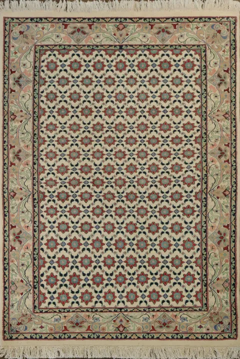 Vegetable Dye Geometric Tabriz Oriental Wool Rug 4x6