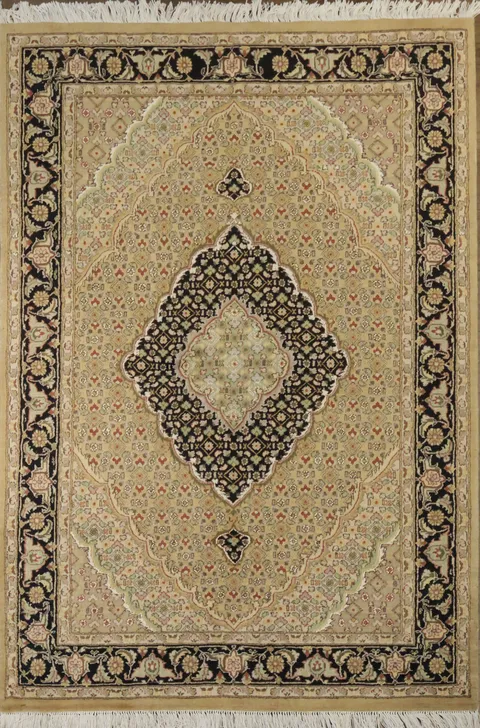 Vegetable Dye Geometric Tabriz Mahi Oriental Wool Rug 4x6