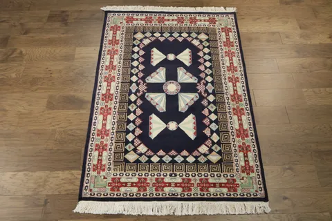Vegetable Dye Geometric Tabriz Oriental Wool Rug 4x6