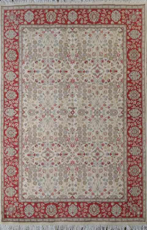 Vegetable Dye Floral Tabriz Oriental Wool Rug 4x6