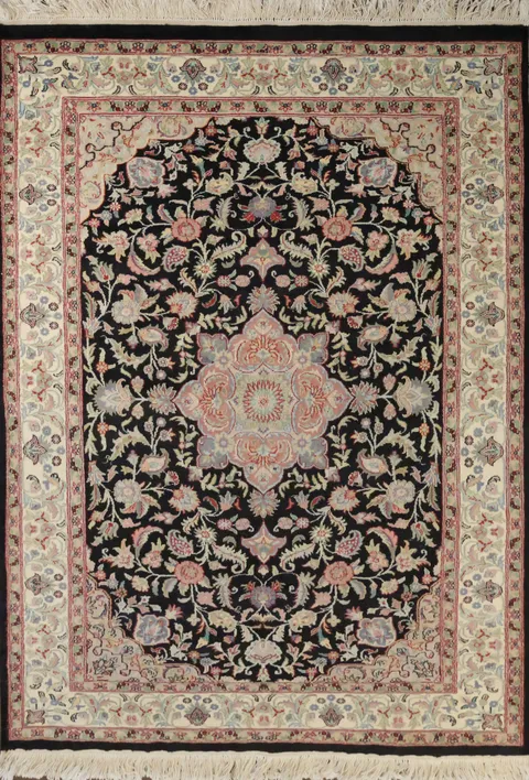 Vegetable Dye Floral Tabriz Oriental Wool Rug 4x6