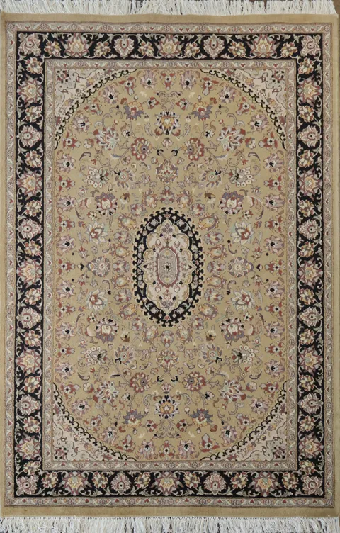 Vegetable Dye Floral Tabriz Oriental Wool Area Rug 4x6