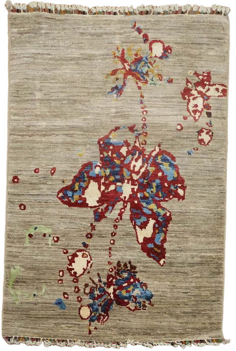 Contemporary Abstract Oriental Area Rug 3x4