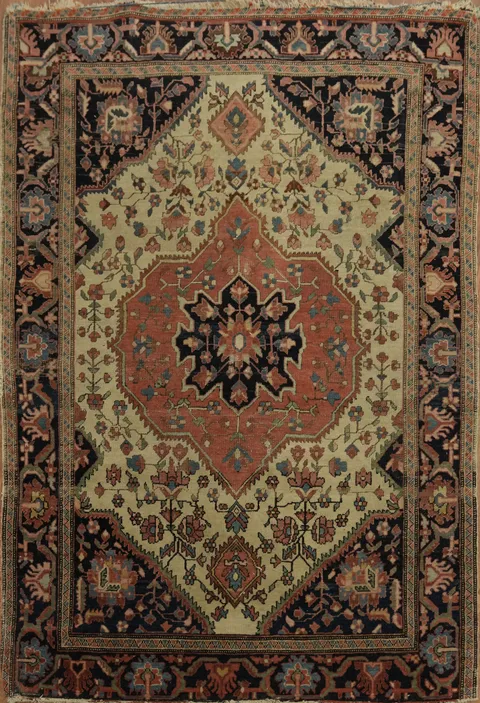 Pre-1900 Antique Vegetable Dye Sarouk Farahan Persian Area Rug 3x5