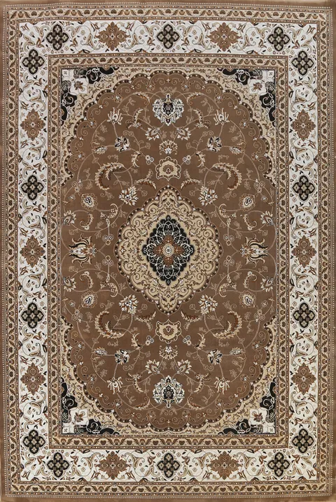 Traditional Brown Rug with Decorative Floral Borders