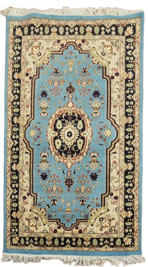 Luxurious Blue and Beige Tabriz Persian Rug 3'x5'