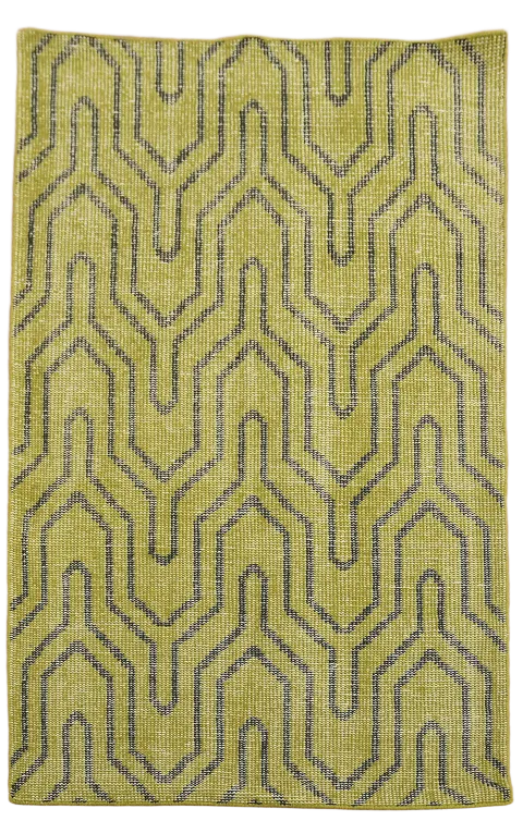 Vintage Style Distressed Lemon Green Modern Trellis Rug 4x6 ft