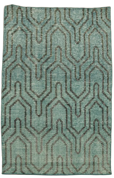 Contemporary Teal Rug with Distressed Pattern for Modern Living Rooms 4x6 ft