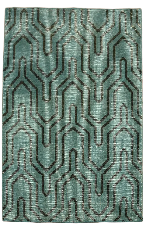 Distressed Teal and Gray Rug with Modern Geometric Patterns 4x6 ft
