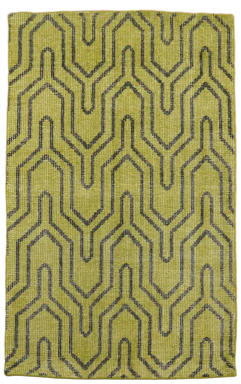 Distressed Green Rug Featuring Bold Zig-Zag Patterns 4x6 ft