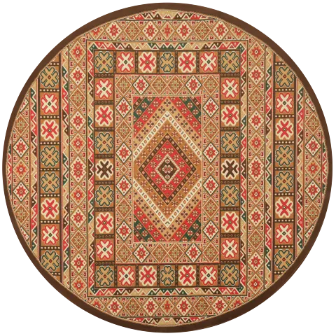 Ornate Circular Rug with Traditional and Geometric Ornamentation 7x7 ft