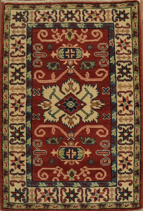 Geometric Kazak Oriental Area Rug 3x4