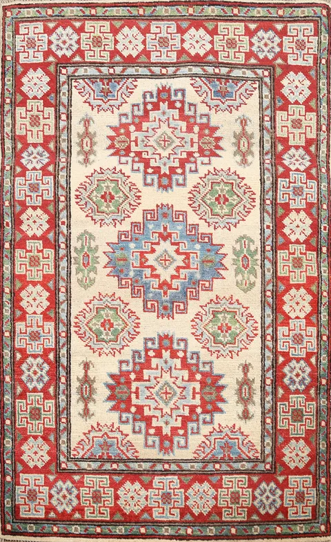 Geometric Kazak Oriental Area Rug 3x4