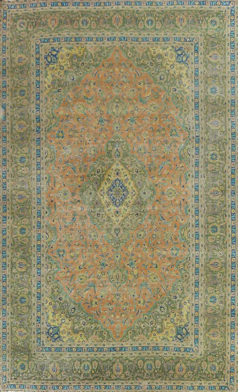 Distressed Floral Kashan Persian Area Rug 9x13