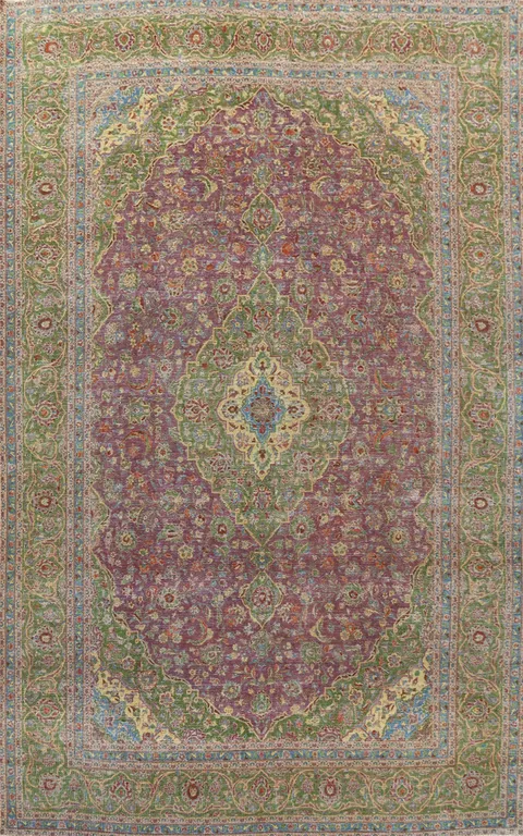 Distressed Floral Kashan Persian Area Rug 10x13