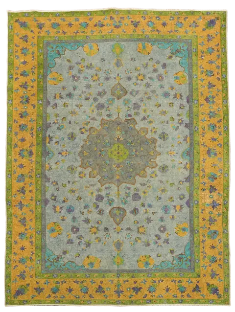 Vintage Distressed Grey and Yellow Kashan Persian Area Rug 10x13