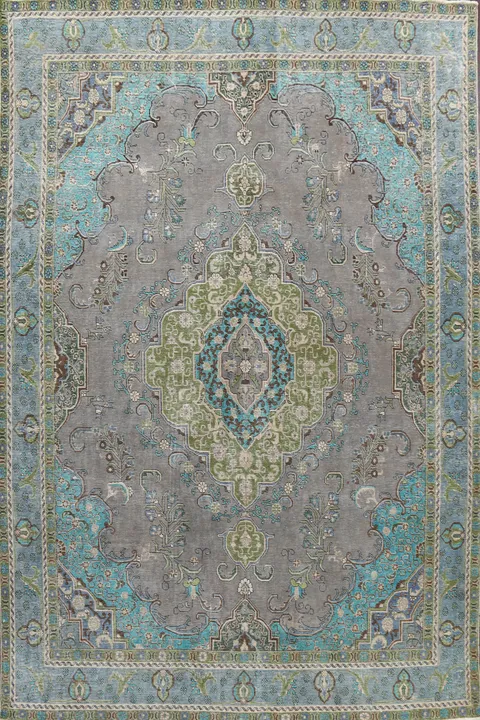 Geometric Distressed Tabriz Persian Area Rug 9x13