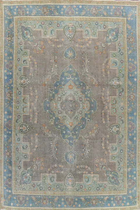 Geometric Distressed Tabriz Persian Area Rug 9x13