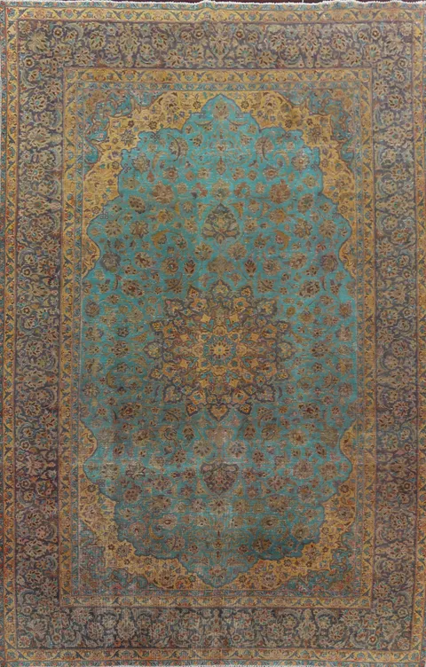 Over-Dyed Floral Kashan Persian Area Rug 10x13